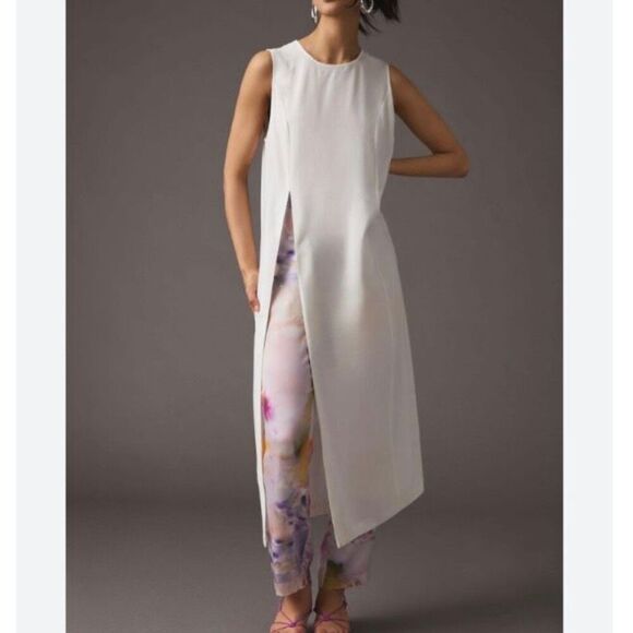 Sunday In Brooklyn White Sleeveless High Slit Long Tunic Blouse NWT Size Large - Picture 1 of 7